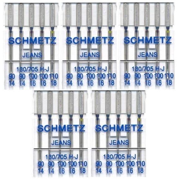 25 Schmetz Assorted Jeans Denim Sewing Machine Needles 130/705H-J Sizes 90/14, 100/16, 110/18