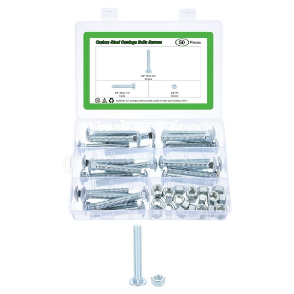 25 Set Carriage Bolts and Nuts Kit, 3/8"-16x2-1/2" Carbon Steel Round Head Square Neck Carriage Bolts Screws and Hex Nuts - Blue White
