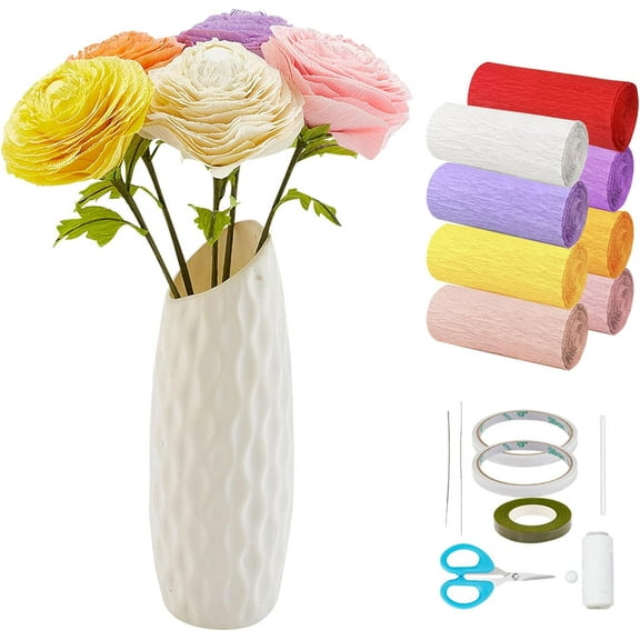 25 Set DIY Crepe Paper Flowers Kit with Video Tutorial Flower Template Ranunculus Style Crepe Paper Kit Beginners with 8 Rolls Crepe Paper Flower Making Adults