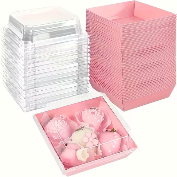25 Set Pink Dessert Boxes with Lids for Mini Cakes, Cookies, and Treats Perfect for Parties and Picnics