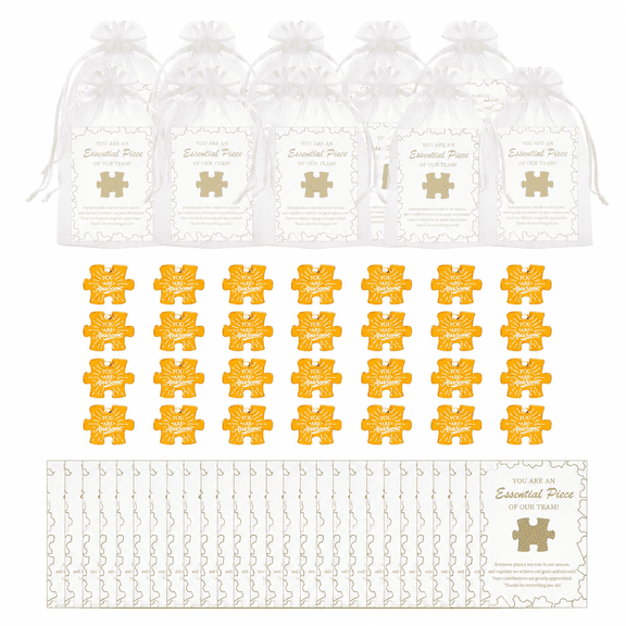 25 Set Puzzle Piece Brooches with Thank You Cards & Organza Bags, Golden Employee Appreciation Gifts, Team Recognition Pins, Inspirational Thank You Gifts for Employees, Coworkers, Teachers & Nurses