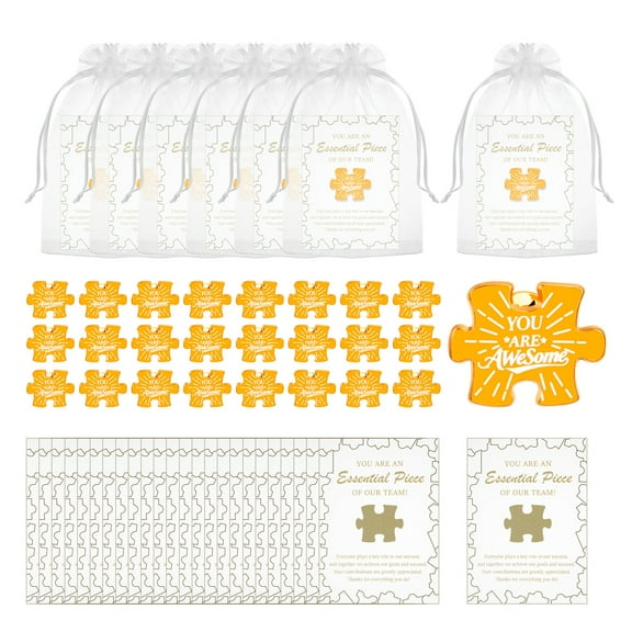 25 Set Puzzle Piece Brooches with Thank You Cards & Organza Bags, Golden Employee Appreciation Gifts, Team Recognition Pins, Inspirational Thank You Gifts for Employees, Coworkers, Teachers & Nurses