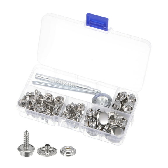 25 Set Screw Snap Fasteners Kit 15mm Stainless Steel Snaps Button for Boat Canvas with Setting Tool, Silver Tone