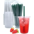 thumbnail image 1 of 25 Sets (50 Count) 20 oz Clear Plastic Cups with Lids and Straws - Disposable PET Cups, Leak Proof & Freezer Safe, for Iced Coffee, Smoothies, Bubble Tea, Parties, and Home Use, 1 of 7