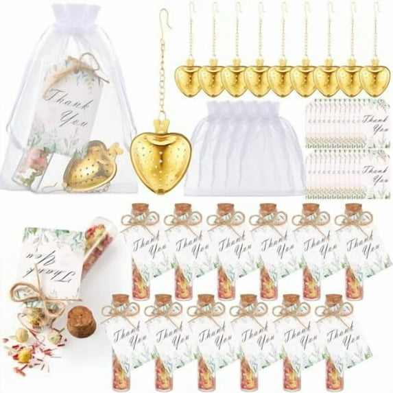 25 Sets Bridal Shower Tea Party Favors Bulk for Guests Include Heart Tea Infuser, Glass Jar, Thank You Gift Tag, Drawstring Organza Bag for Wedding Bridal Shower Souvenir Gift Party Supplies