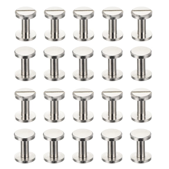 25 Sets Chicago Screws, 10mm L Brass Chicago Screw Binding Post Screw Rivets for Leather Belt Scrapbook, Silver Tone
