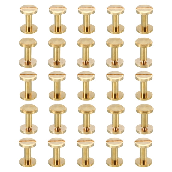 25 Sets Chicago Screws, M4x10mm Brass Chicago Screw Slotted Binding Post Screw Rivets for Leather Belt