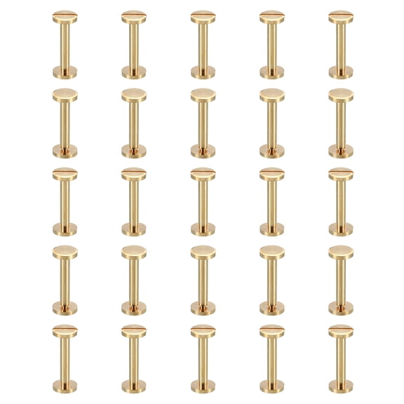25 Sets Chicago Screws, M4x25mm Brass Chicago Screw Slotted Binding Post Screw Rivets for Leather Belt