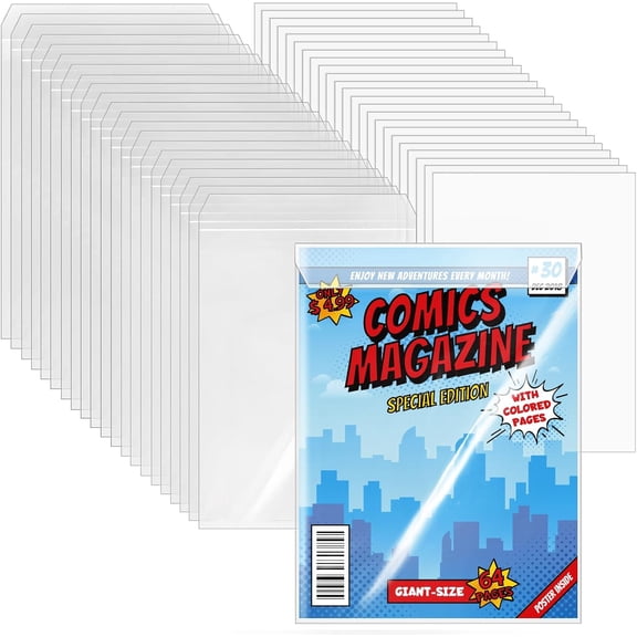 25 Sets Current Size Comic Book Bags and Boards, Reusable Transparent Comic Book Sleeves with Double-Sided White Cardboard Regular Comics Magazine Storage for Collector Small Business