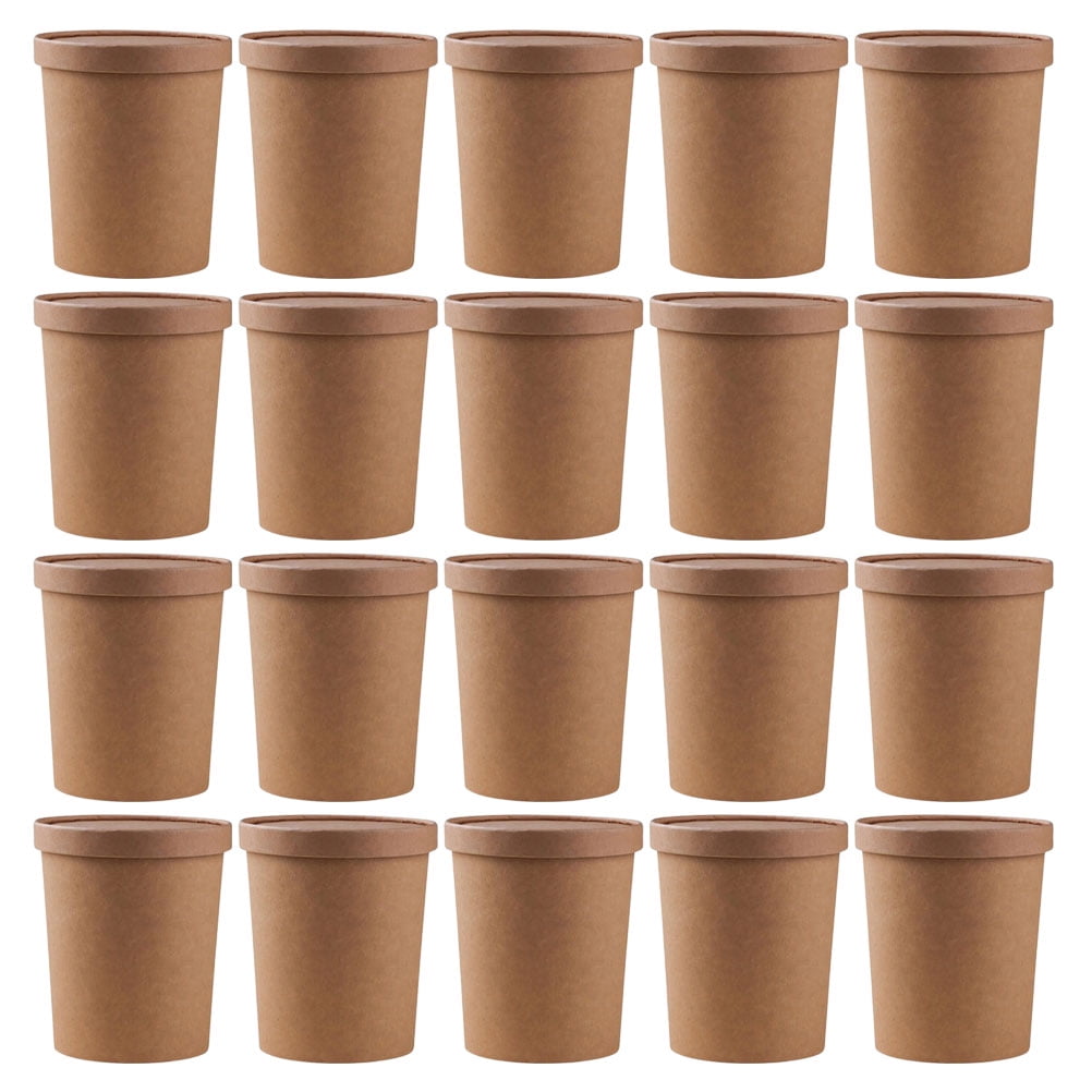 25 Sets Disposable Coffee Cups with Lid Food Bowls Oden Kraft Paper ...