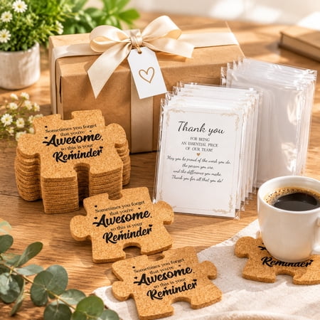 25 Sets Employee Appreciation Gifts, Motivational Puzzle Piece Coasters with Inspirational Quotes, Coworker Thank You Gifts for Office Teams, Colleagues and Workplace Celebrations