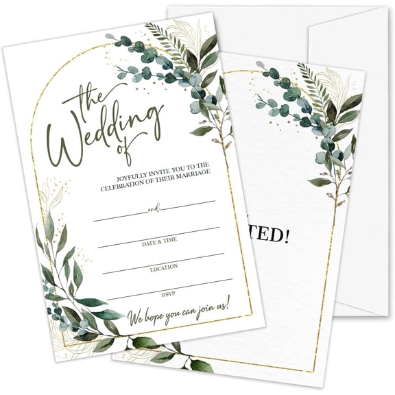 25 Sets Eucalyptus Greenery Wedding Invitations, with Envelopes, for Bridal Shower, Mr & Mrs Celebration,Double-Sided Fill In Style Invites Party Favor And Supplies 4 x 6- B03