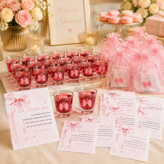 25 Sets Party Favor Gifts, Pink Mini Cup Set with Thank You Cards and Organza Bags, Guest Appreciation Gifts for Weddings, Showers and Events