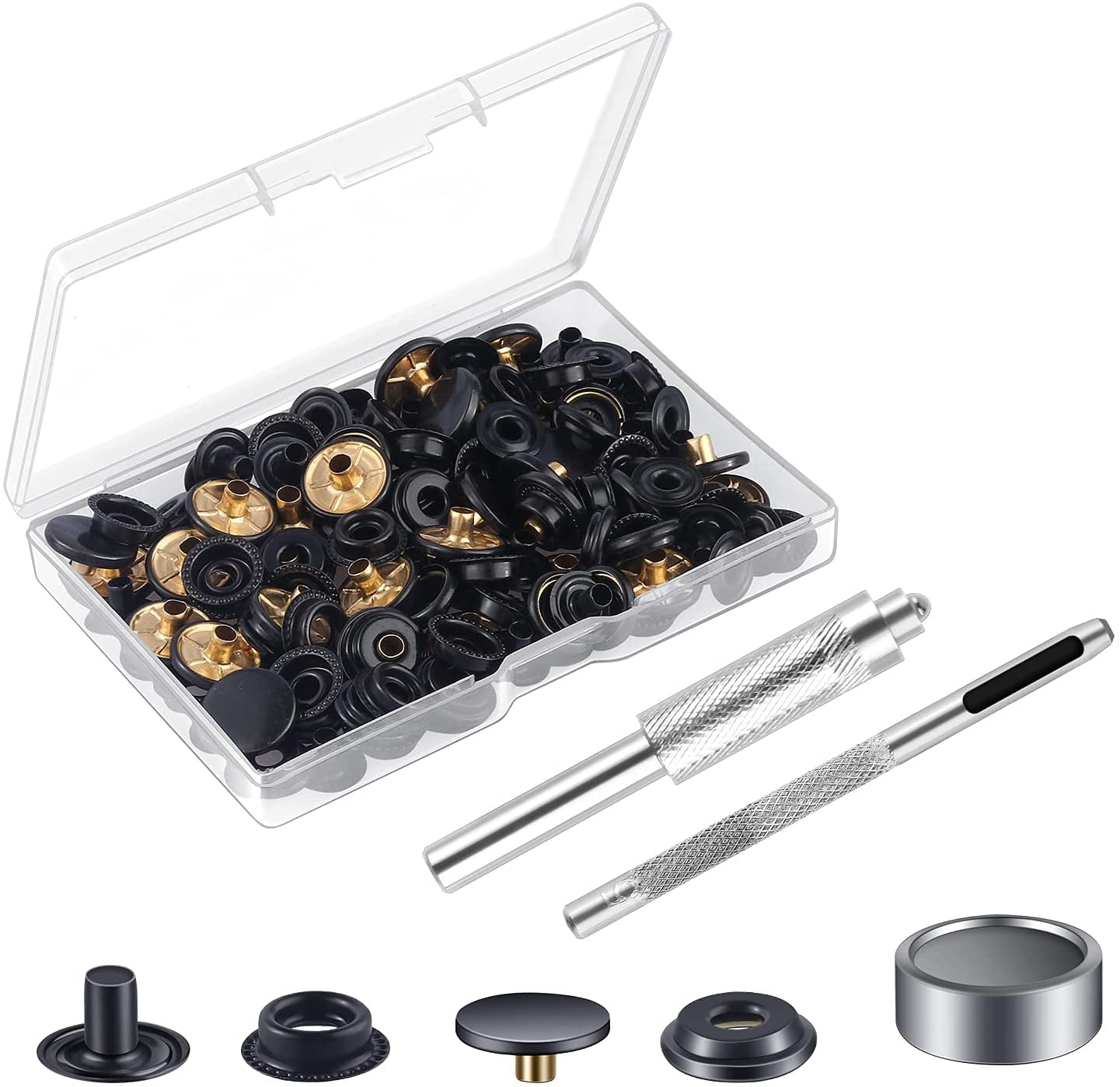 25 Sets Press Studs Cap Button, Stainless Steel Snap Fasteners Kit with  Hand Fixing Tools, Instant Metal Buttons No-Sew Clips Snap for Bags, Jeans