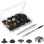 25 Sets Press Studs Cap Button, Stainless Steel Snap Fasteners Kit with Hand Fixing Tools, Instant Metal Buttons No-Sew Clips Snap for Bags, Jeans, Clothes, Fabric, Leather Craft(Black)
