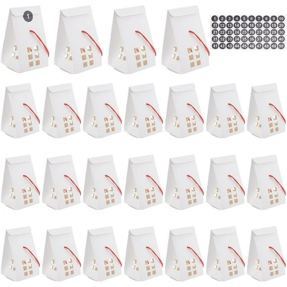 25 Sets Rectangle Foldable Creative Christmas Paper Gift Box with Window and 1 Polka Dot Paper Number Labels Sticker White