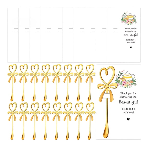 25 Sets Tea Party Favors Guests Mini Coffee Tea Spoons Heart Spoon Thank You Cards for Tea Parties, Bridal Showers, and Wedding Thank-You Gifts
