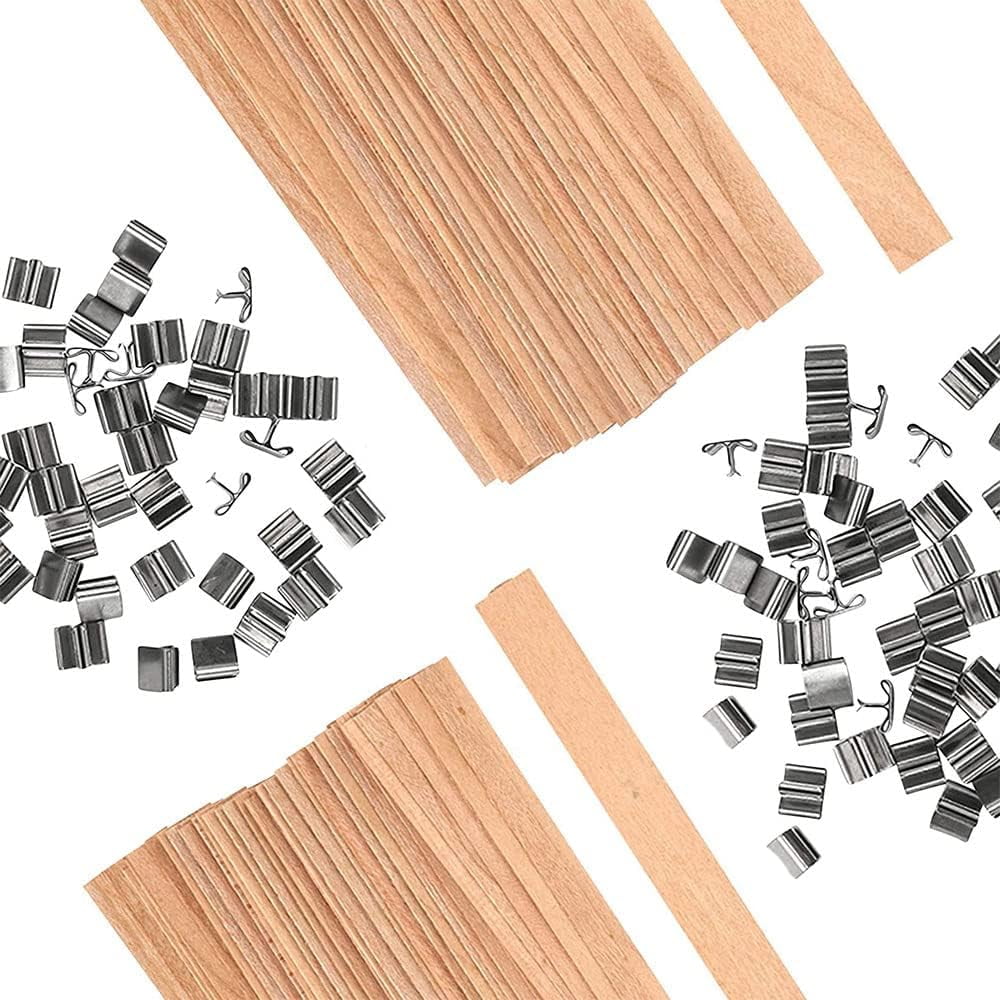 25 Sets Wood Candle Wicks with Iron Stand Smokeless Wick Natural