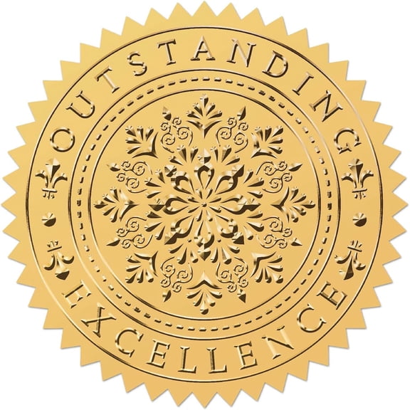 25 Sheet 100pcs Gold Foil Embossed Sticker Floral Outstanding 2" Vintage Foil Self Adhesive Excellence Sticker Labels for Award Achievement Invitation Graduation Corporate Certificates Diplomas