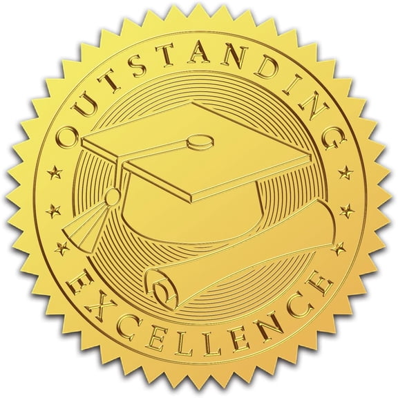 25 Sheet 2" Gold Foil Embossed Stickers Graduation Outstranding Excellence Certificate Seals Self Adhesive Sticker 100Pcs College Decoration Labels for Certificates Envelopes Diplomas Awards diy Hat