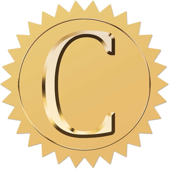25 Sheet Plastic Self Adhesive Gold Foil Embossed Stickers Medal Decoration Sticker Letter C 5x5cmDIY