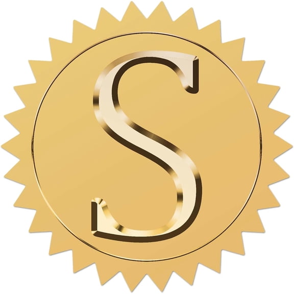25 Sheet Plastic Self Adhesive Gold Foil Embossed Stickers Medal Decoration Sticker Letter S 5x5cm creative