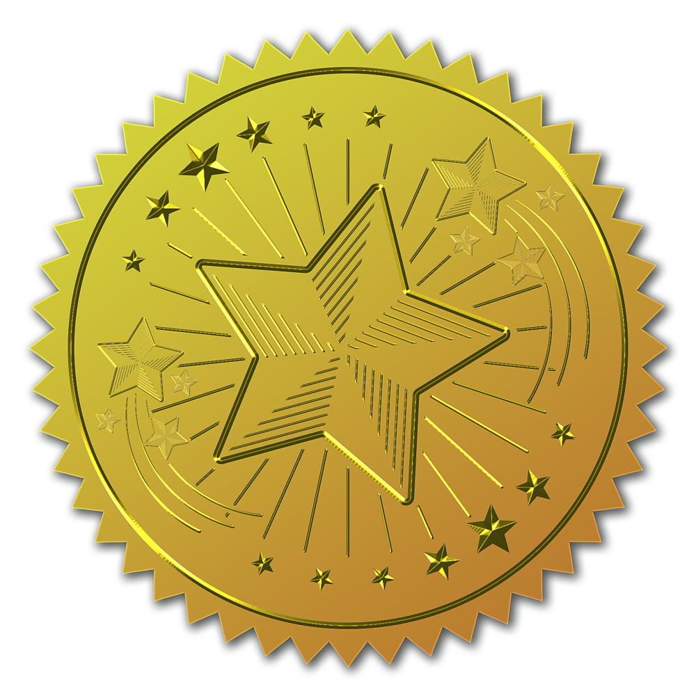 25 Sheet Self 5x5cm Adhesive Gold Foil Embossed Stickers Medal ...