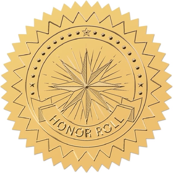 25 Sheet Star Honor Roll Gold Certificates Stickers 2" Foil Embossed Self Adhesive Envelopes Seals Round Labels for Invitation Graduation Award Corporate Diplomas Office Wedding Gift Wrapping Decor