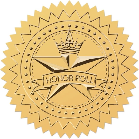 25 Sheet Star Honor Roll Gold Certificates Stickers 2" Foil Embossed Self Adhesive Envelopes Seals Round Labels for Office Invitation Graduation Award Corporate Diplomas Wedding Gift Wrapping Decor