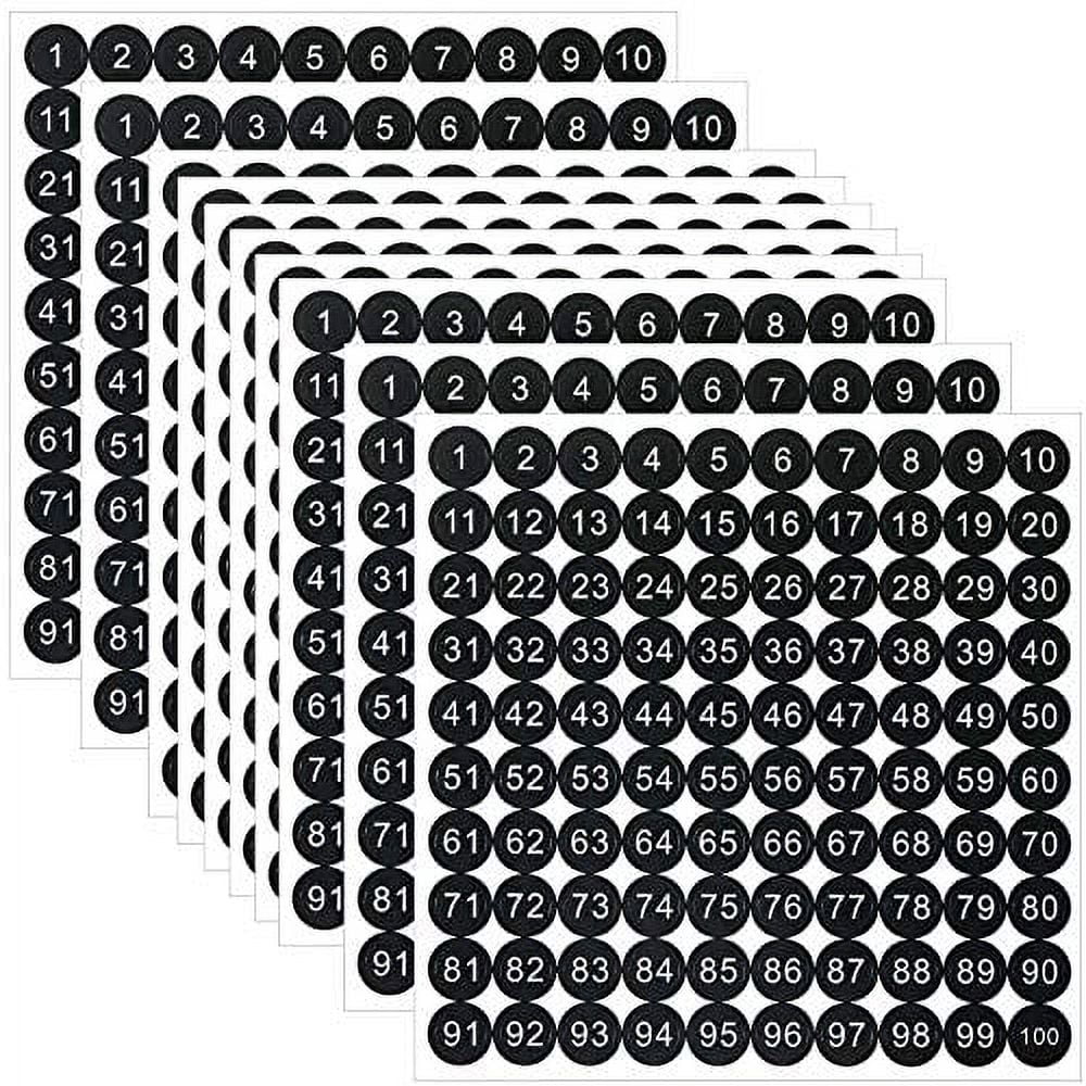25 Sheets 1 to 100 Vinyl Consecutive Number Stickers 0.4 Inch Small