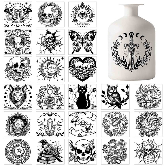 25 Sheets Divination Silhouette Mason Jar Decal Stickers Magic Plastic Silhouette Decal Stickers Adhesive Lantern Jar Sticker for making