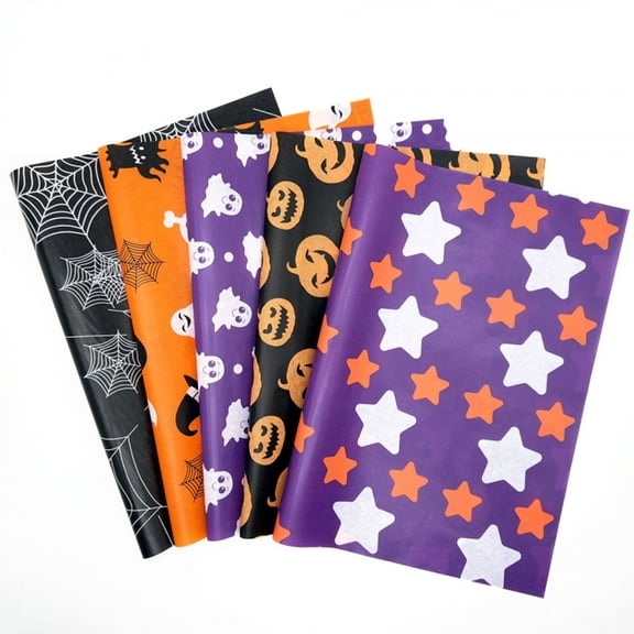 25 Sheets Halloween Printed Tissue Paper, Spider Pumpkin Bat Design Black Purple Orange Bulk Tissue Paper 13.8 X 19.7 in for Gift Bags Crafts Halloween Party Decor