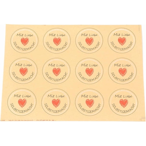25 Sheets Homemade with Love German Language Stickers Adhesive Label Stickers Home Kitchen Stickers Heart 16x12x0.02cm 12pcs/sheet