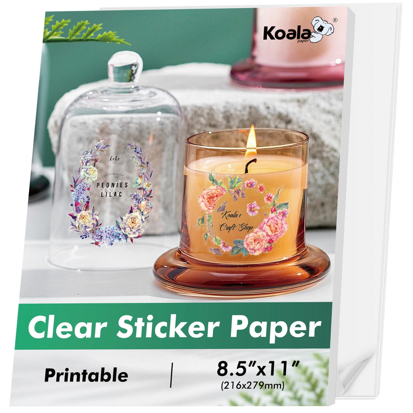 Koala Printable Sticker Paper 8.5x11 Semi-Gloss for Inkjet & Laser  Printers, Full Sheet Label Paper Self-Adhesive Printer Paper Semi Glossy 75  Sheets 