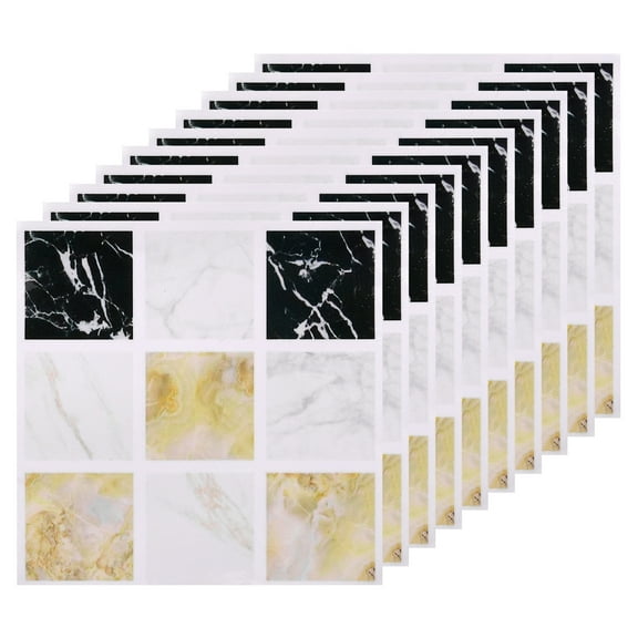 25 Sheets Peel and Stick Tiles, 3.94"x3.94"x0.02" for Kitchen Wall Stairs, Yellow+Marble White