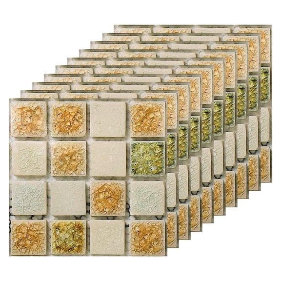 25 Sheets Peel and Stick Tiles, 3.94"x3.94"x0.01" for Kitchen Wall Stairs, Orange+Beige