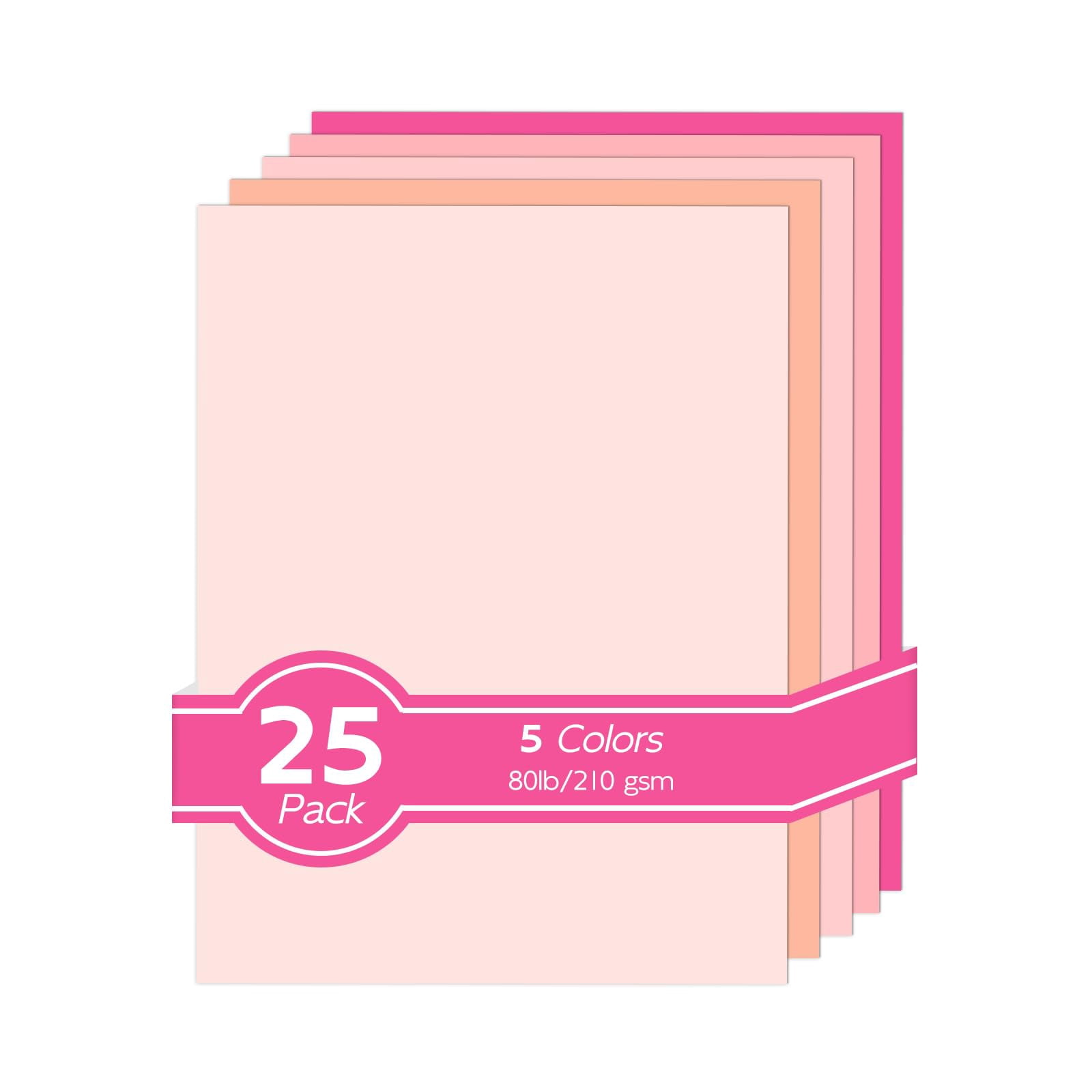 25 Sheets Pink Cardstock 8.5 X 11  5 Colors Colored Paper 80lb Construction Assorted For Crafts Diy Cards Valentines Day