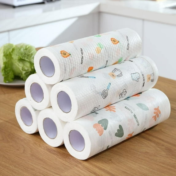 25 Sheets Roll Dry and Wet Disposable Kitchen Cleaning Towels, 2-in-1 Dishcloths for Countertop and Dish Drying, Strong Absorbent Paper Towels, Lint-Free and Biodegradable