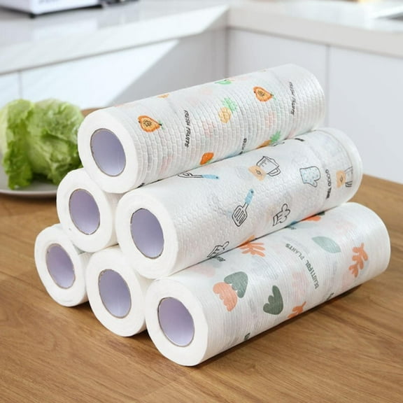 25 Sheets Roll Dry and Wet Disposable Kitchen Cleaning Towels, 2-in-1 Dishcloths for Countertop and Dish Drying, Strong Absorbent Paper Towels, Lint-Free and Biodegradable