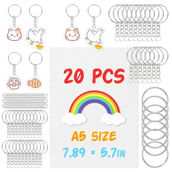 25 Sheets Shrink Dink Art Kit - A5 Shrinky Paper & Keychain Accessories for DIY Jewelry Making, Arts and Crafts Projects