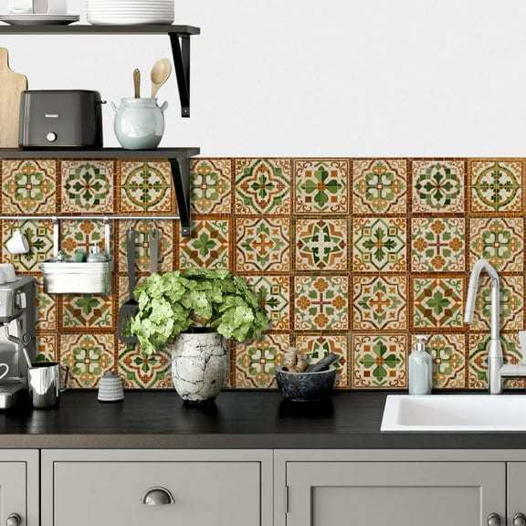 25 Sheets Tiles Stickers 6x6inches Floral Tile Decals Kitchen Backsplash Bathroom Wall Decor Peel and Stick Removable Decor