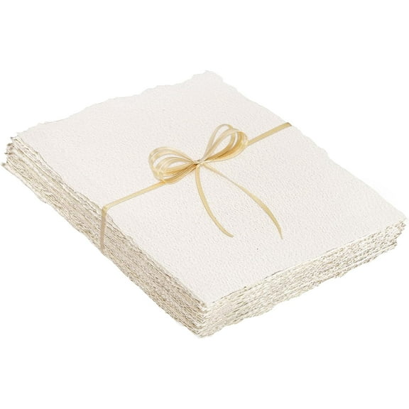 25 Sheets Watercolor Paper, 300 GSM Deckled Edge Paper 4 x 6 inch Rough/Textured Handmade Paper Cotton Paper White Textured Papers for Watercolors, Wedding Invitations, Cards, Crafts