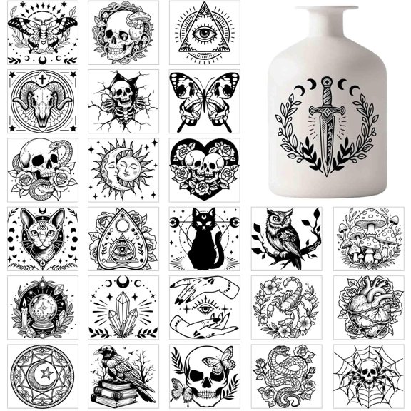 25 Sheets Witchcraft Divination Silhouette Mason Jar Decal Stickers Magic Plastic Silhouette Decal Stickers Adhesive Lantern Jar Sticker for Window Lamp Glass Cup Vase