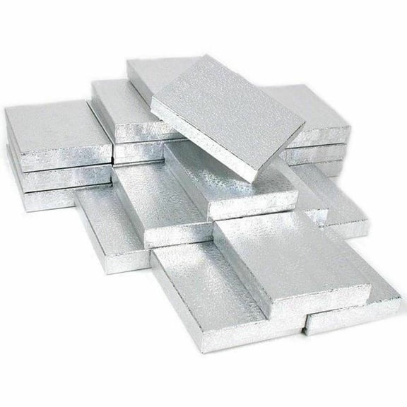 25 Silver Foil Cotton Filled Gift Boxes Jewelry Cardboard Box Free Ship