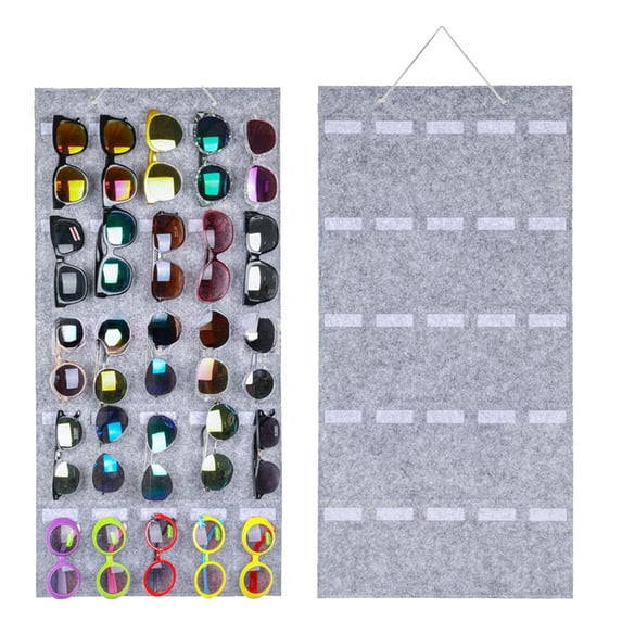 25-Slot Sunglasses Organizer Hanging Wall Pocket, 40x50cm Storage Display with Sturdy Rope