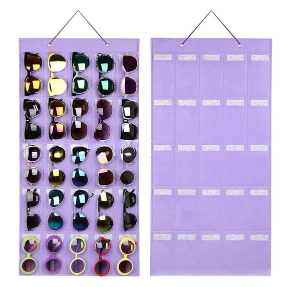 25-Slot Sunglasses Organizer Hanging Wall Pocket, 40x80cm Storage Display with Sturdy Rope