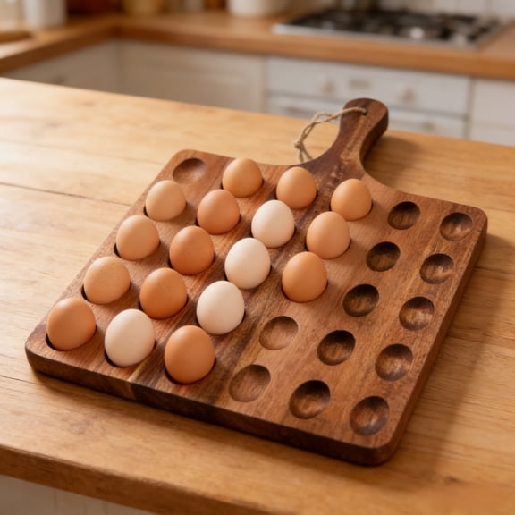 25 - Slot Wooden Deviled Egg Platter, Easter Wooden Egg Tray for Hard-Boiled Eggs, Appetizers, Snacks, Rustic Farmhouse Kitchen Countertop Organizer for Easter,Holiday Gatherings, Party Serving