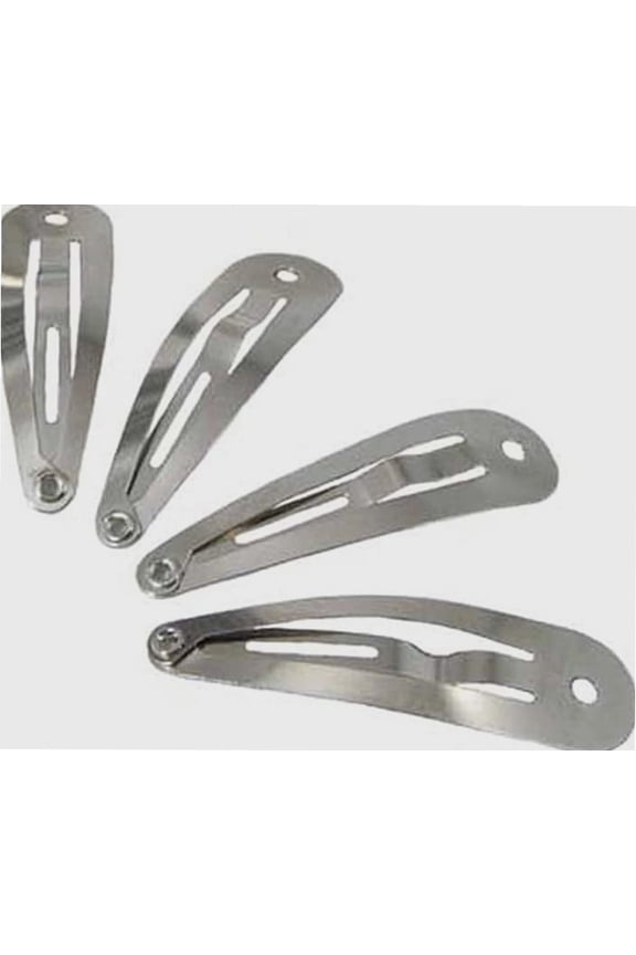 25 Snap Hair Clips - Silver Metal Tear Drop Shape with Hole - 30mm