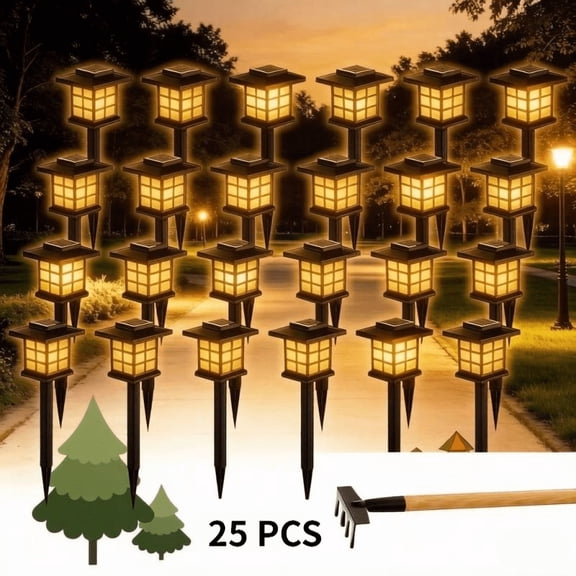 25 Solar Outdoor Lights, IP55 Rated Solar Path Lights, 10-Hour Long-Lasting LED Landscape Lighting, Suitable for Garden and Courtyard Holiday Decorations