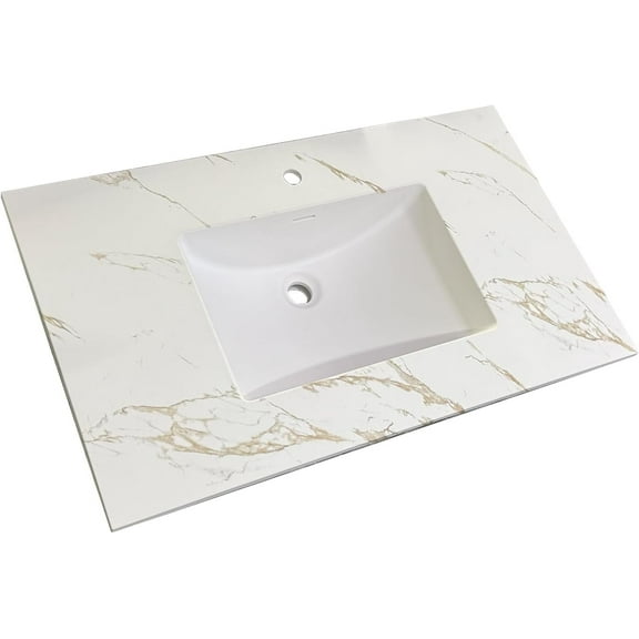 25" Solid Surface Polyurethane Resin Streamline Nano Vanity Top With Sink, Durable, Consistent Color, Easy-to-Clean, Built-in Overflow GOLDEN VEIL